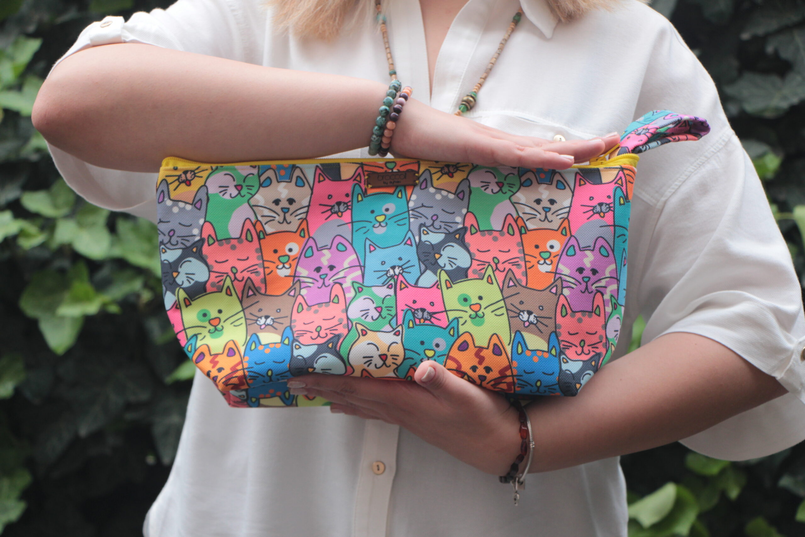 Large kedi desenli mikrofiber kumaştan yıkanabilir clutch portföy gece günlük kullanım çanta