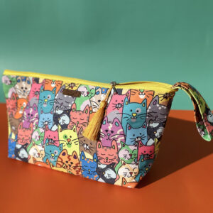 El yapımı kedi desenli mikrofiber kumaştan clutch portföy el çantası