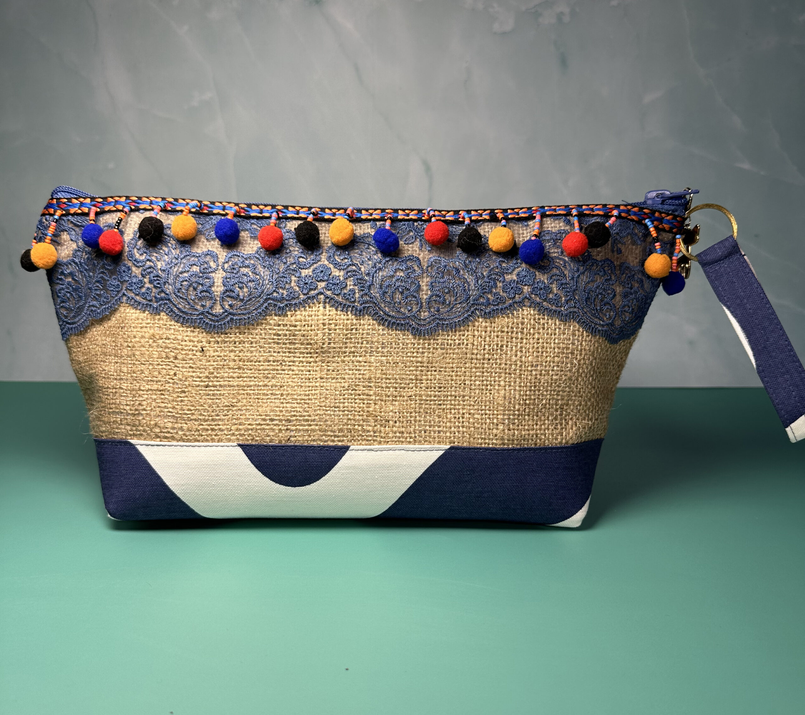 1070 - Jute Kumaş Clutch/Portföy Çanta - Görsel 4