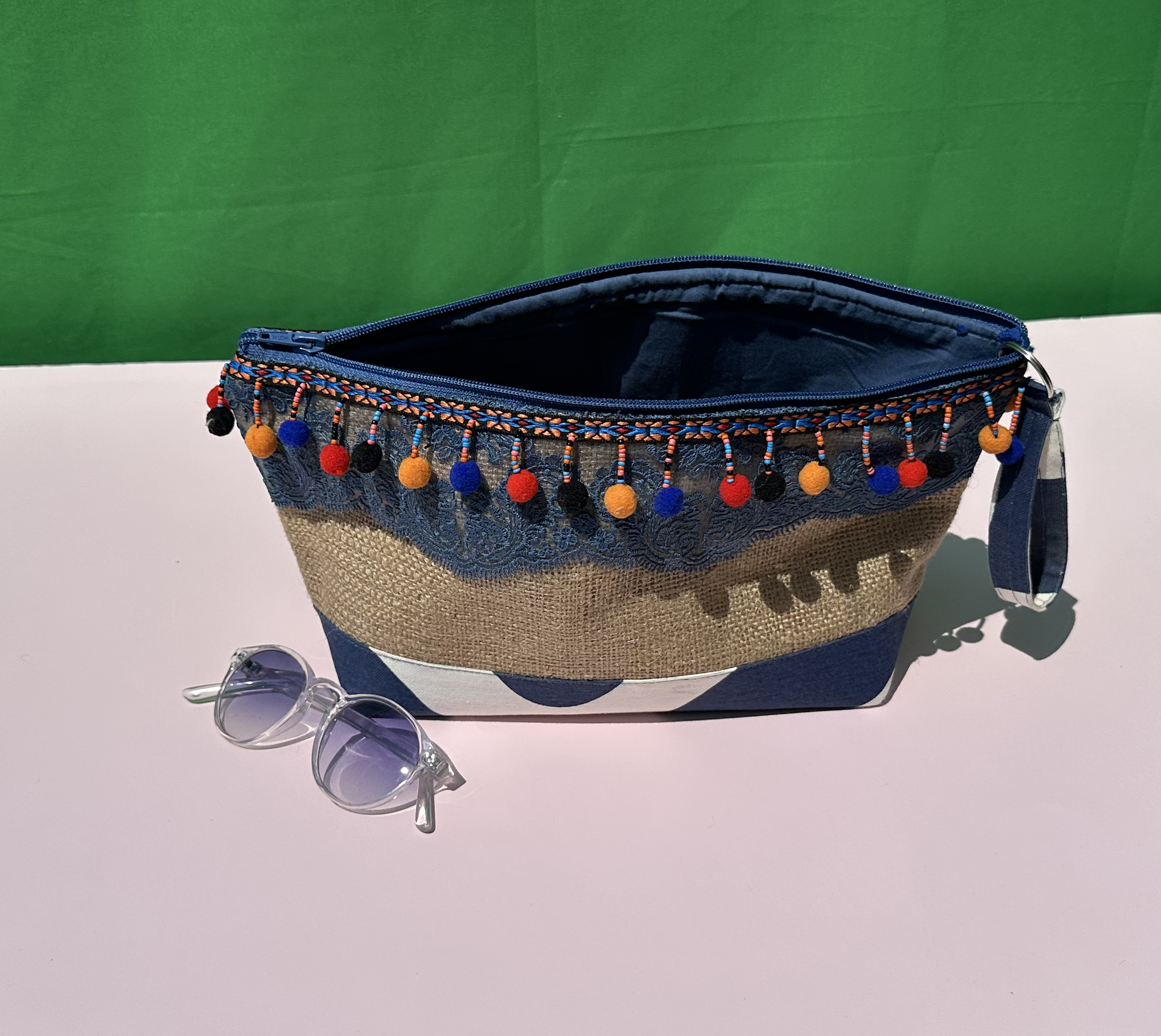 1070 - Jute Kumaş Clutch/Portföy Çanta - Görsel 5